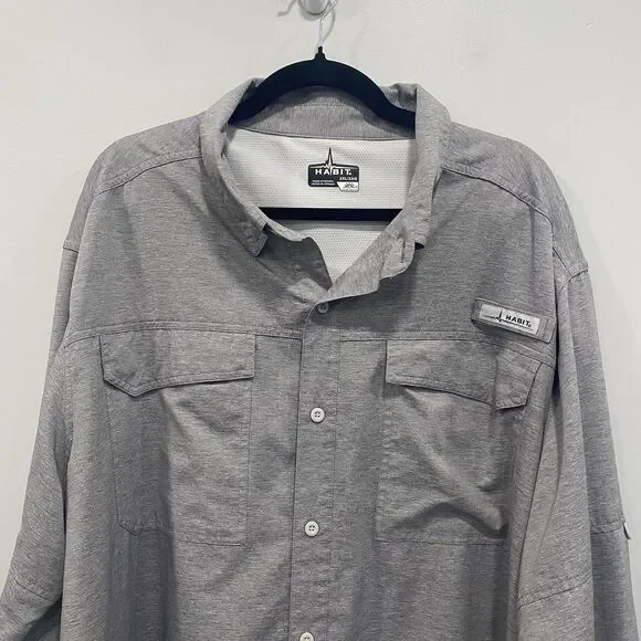 Habit Mens 2XL Heathered Gray Fishing UPF 40+ Vented Outdoor Camping Hike Shirt - Picture 12 of 16